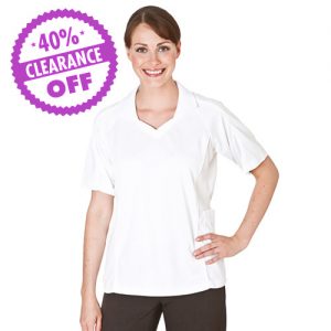 100% Polyester Ladies Bowling Top Open V-Neck with Collar Short Sleeve – CLERANCE