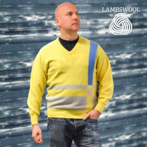 100% Lambs Wool Jumper V-neck Intarsia Long Sleeves